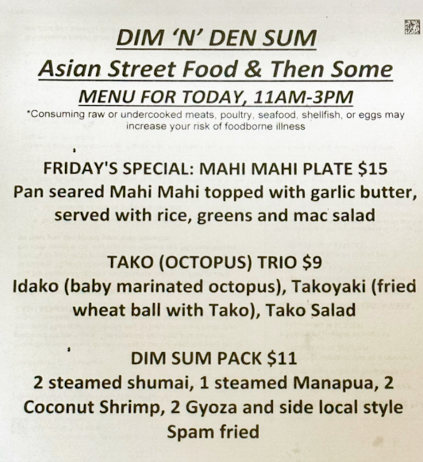 Dim 'N' Den Sum Food Truck Menu 